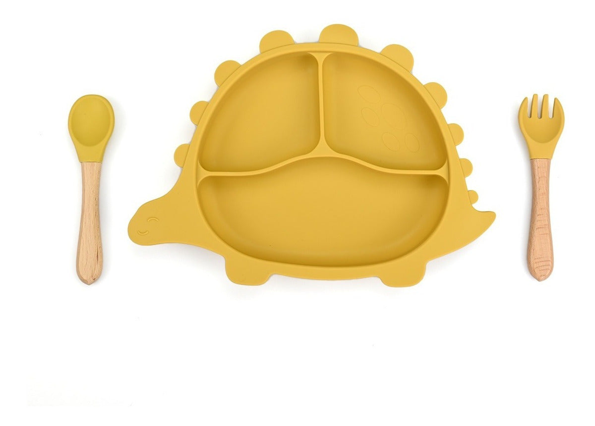 Plato con ventosa y cuchara Smile Color Amarillo - Tu tienda de bebés